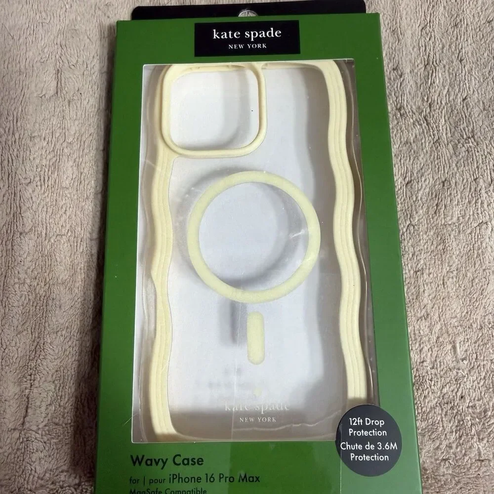 KATE SPADE Case Magsafe For iPHONE 16 Pro Max Wavy Light Yellow Clear New